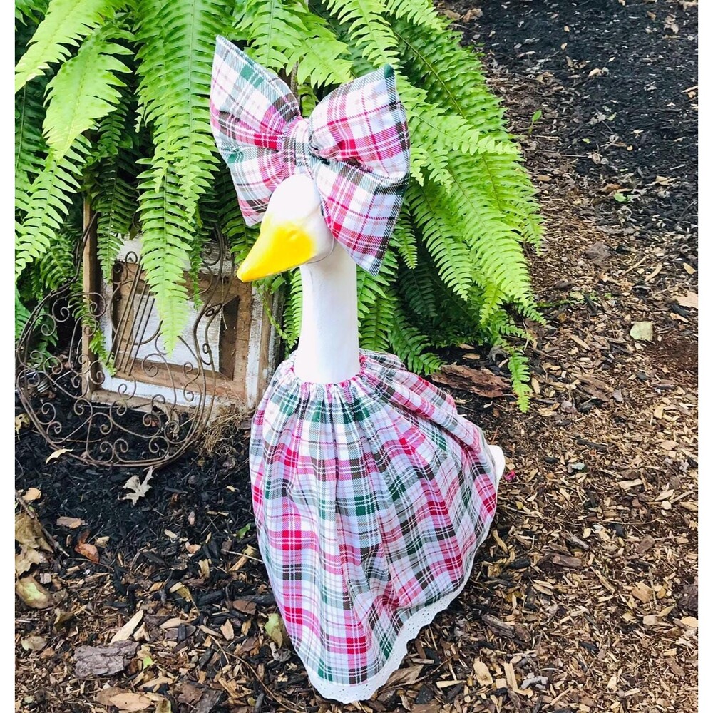 Porch Goose Dress & Bow Outfit For 18-23" Goose Handmade Christmas Plaid